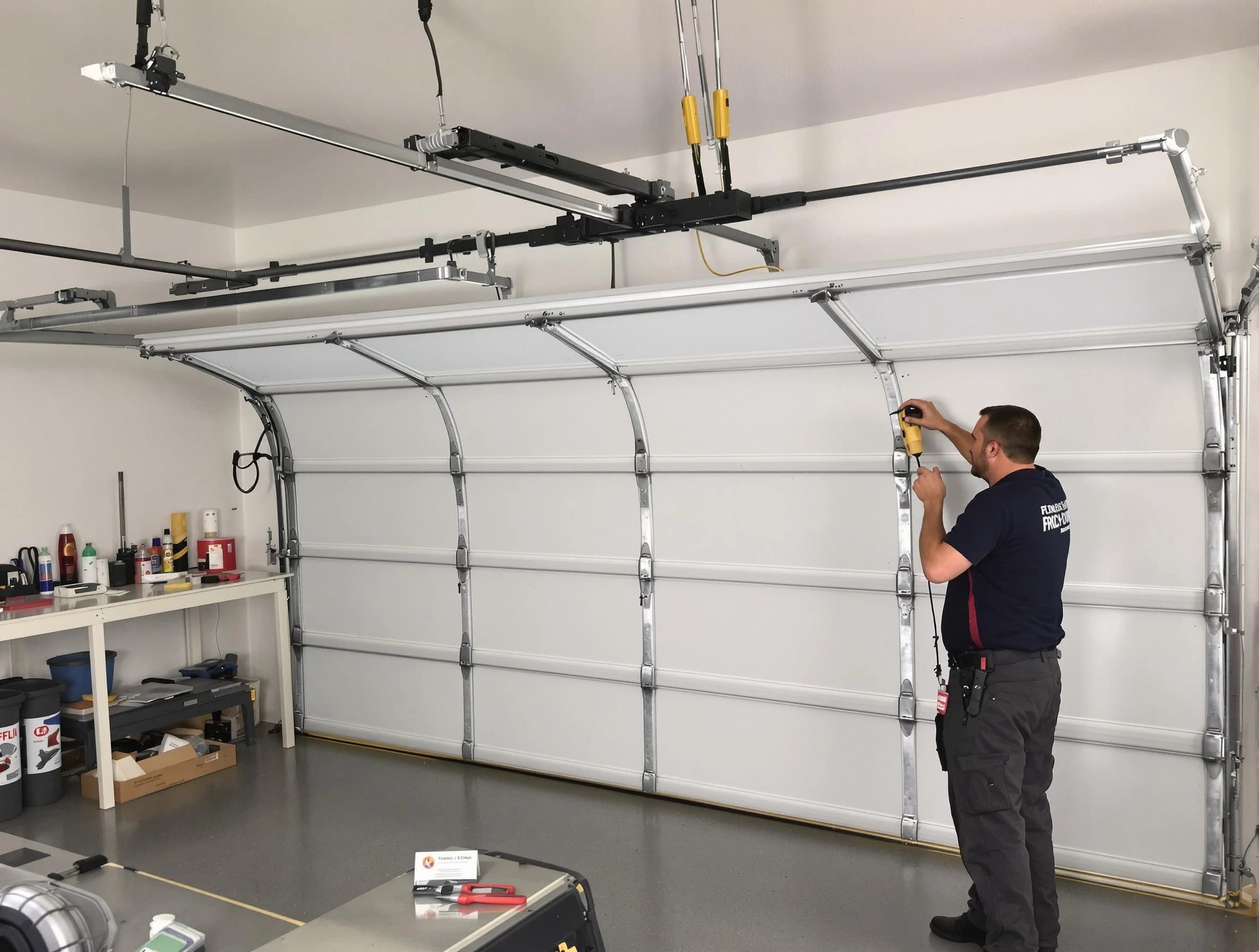 Midvale Garage Door Repair certified technician performing overhead door system repair in Midvale