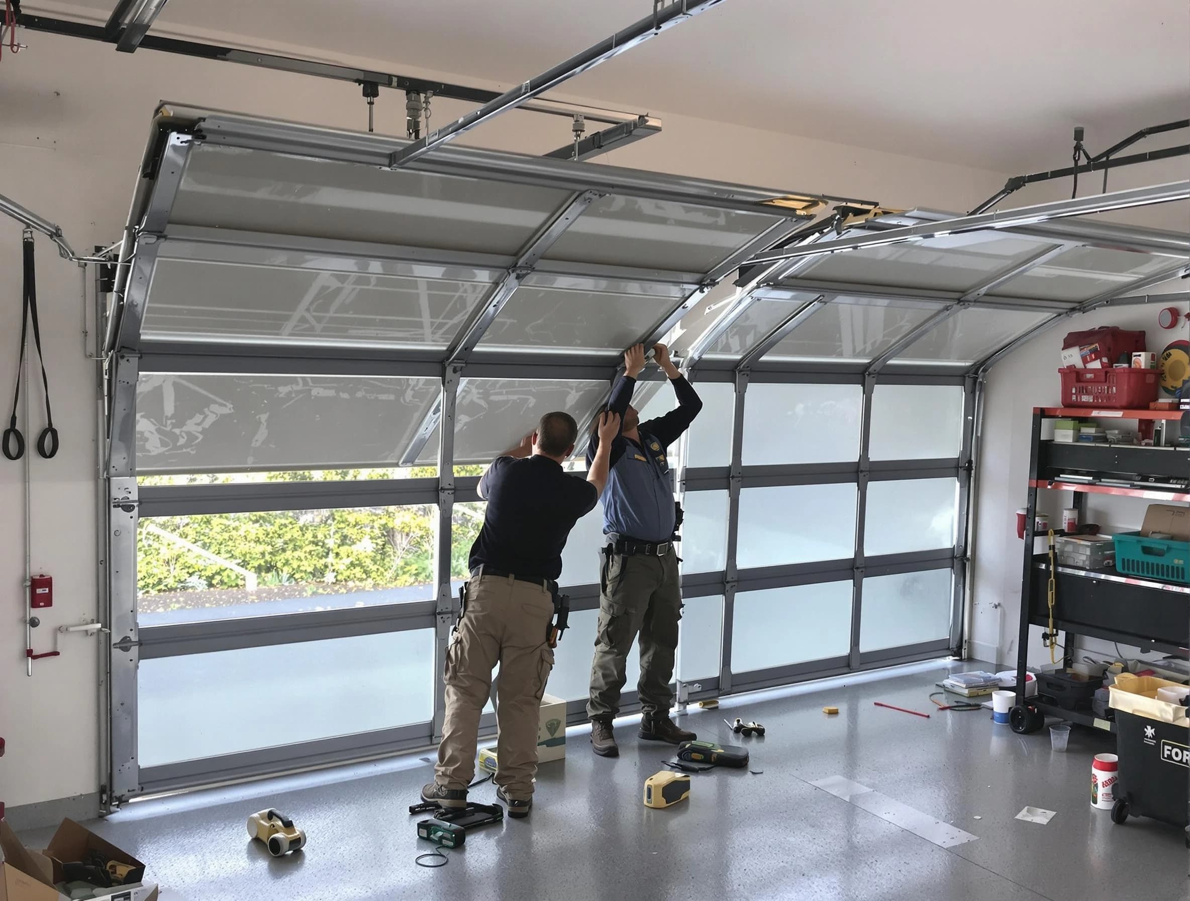 Midvale Garage Door Repair expert performing precise panel replacement on Midvale garage door