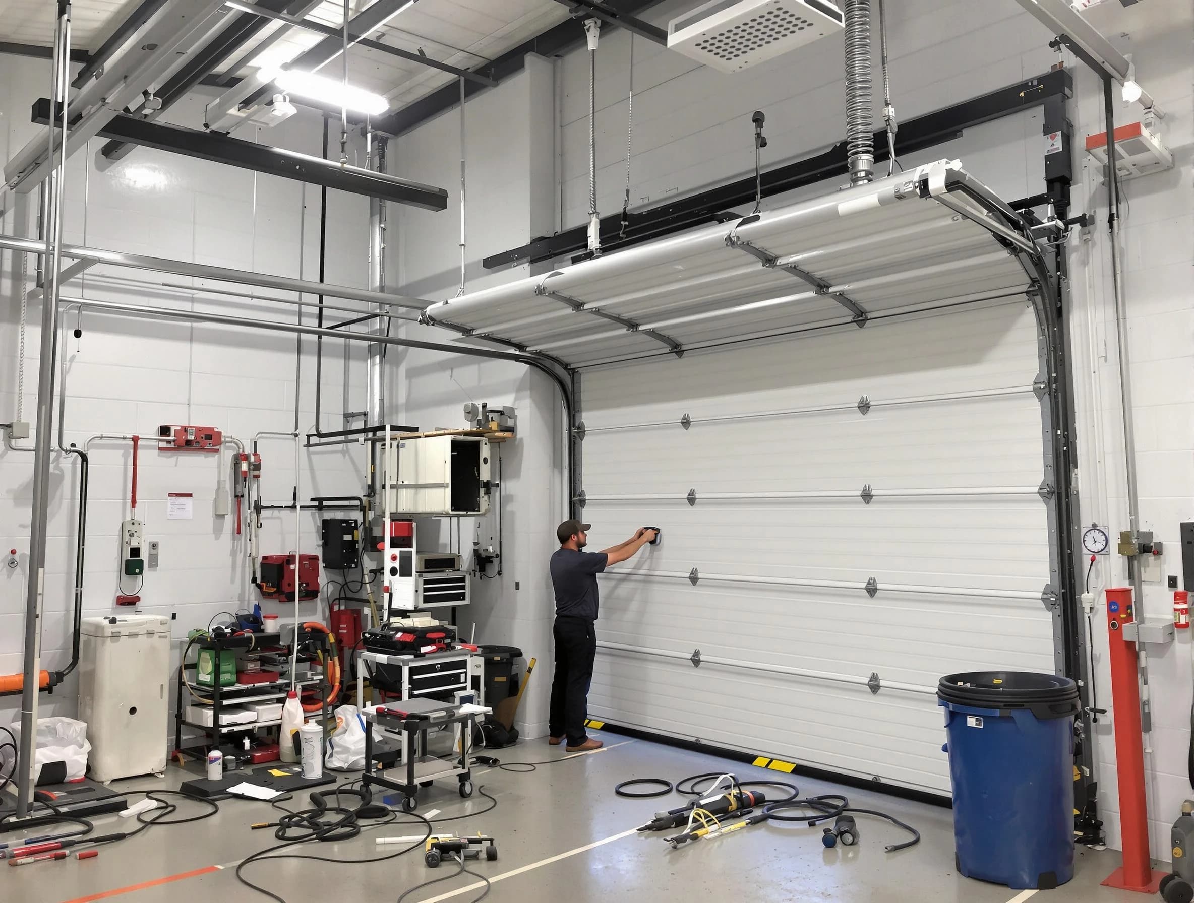 Midvale Garage Door Repair certified technician performing commercial door repair at a Midvale business facility