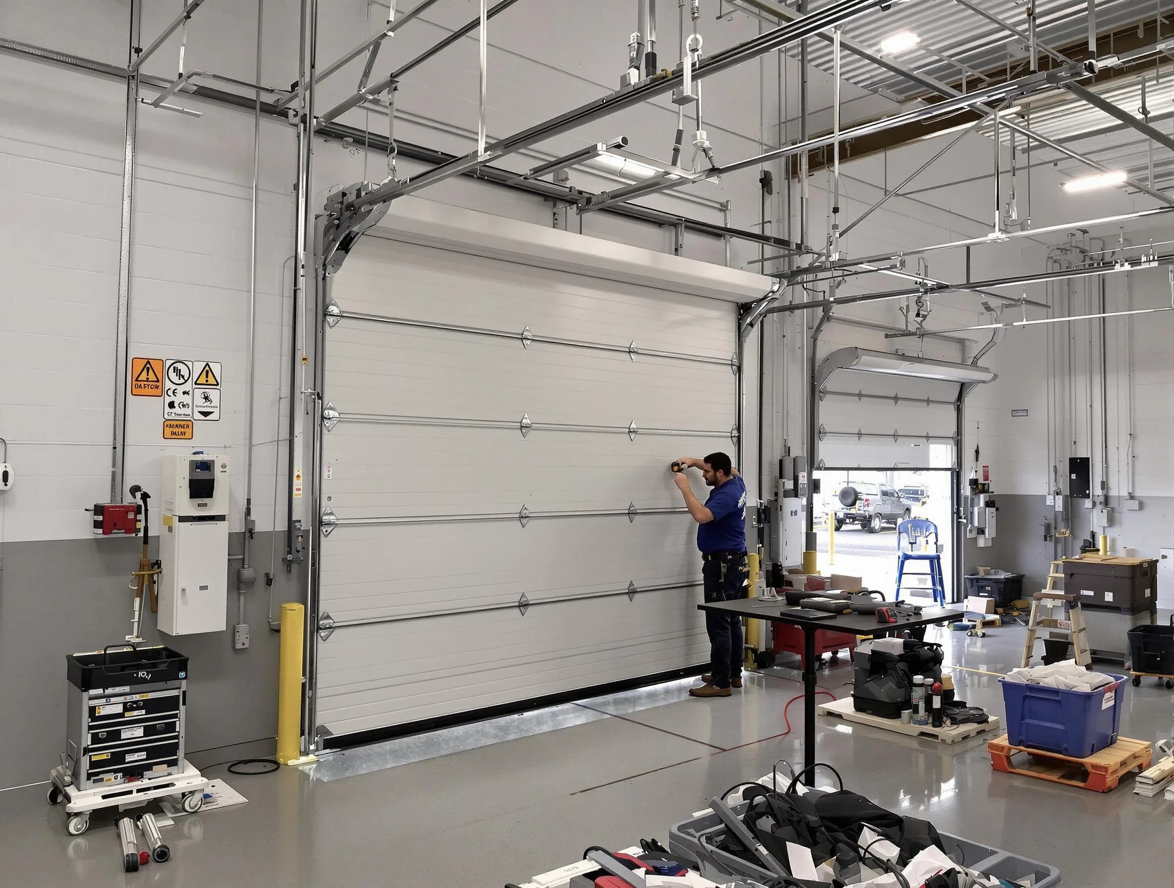 Commercial garage door repair being performed by Midvale Garage Door Repair expert in Midvale