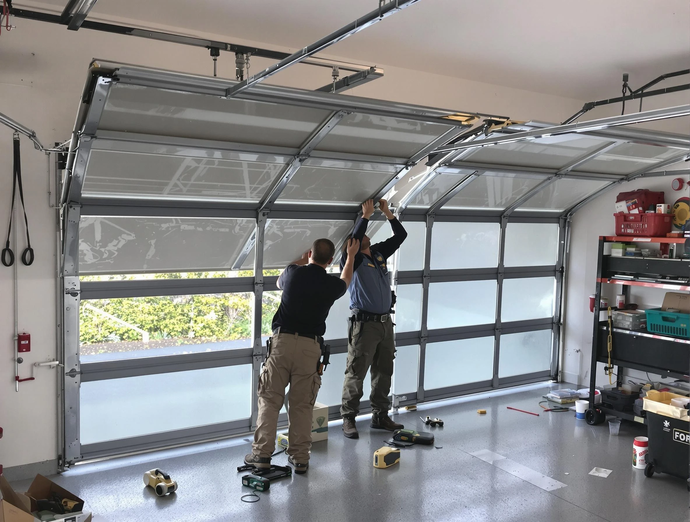 Midvale Garage Door Repair expert performing precise panel replacement on Midvale garage door