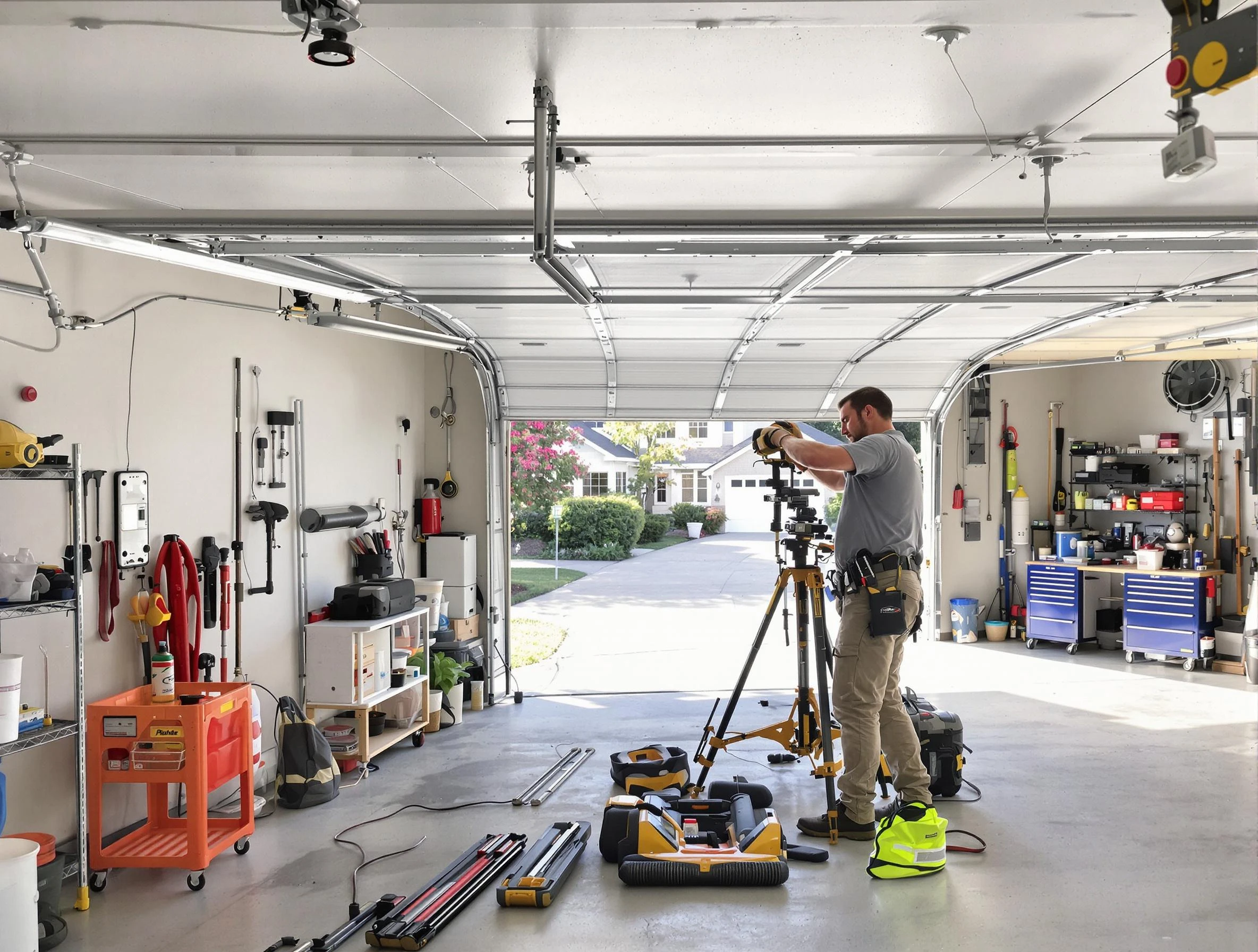 Midvale Garage Door Repair specialist performing laser-guided track alignment in Midvale